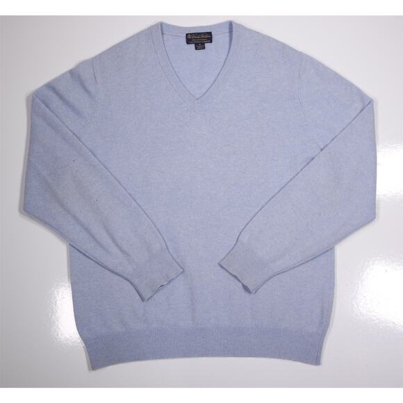 Brooks Brothers 3 Ply Scottish Cashmere V-Neck Knit Sweater Light Blue Men's XL - Picture 1 of 7
